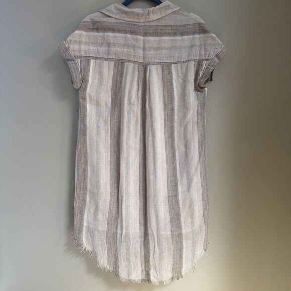 BeachLunchLounge S Women's Linen/Cotton Blend Striped Boho Short Sleeve Dress - Picture 7 of 8